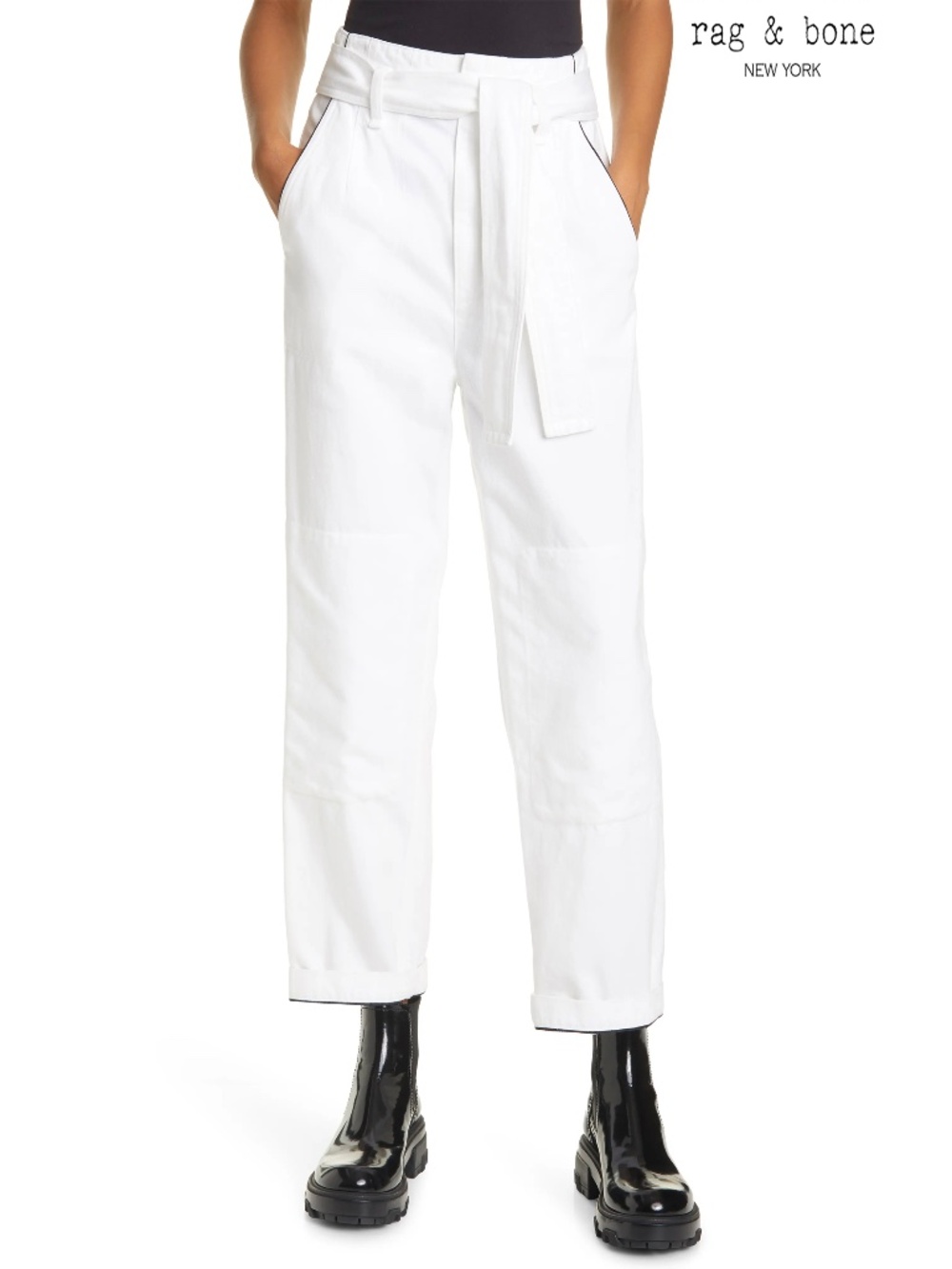 RAG & BONE NWT SUPER HIGH RISE PAPERBAG-WAIST DARTED CROP WHITE PANTS. SIZE 26